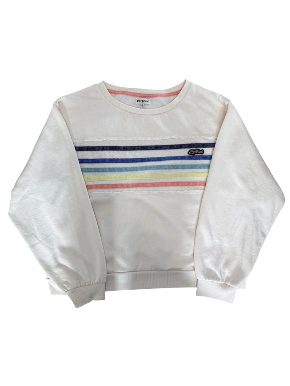 Rip Curl Cream Sweatshirt with Rainbow Stripe Chest Size small